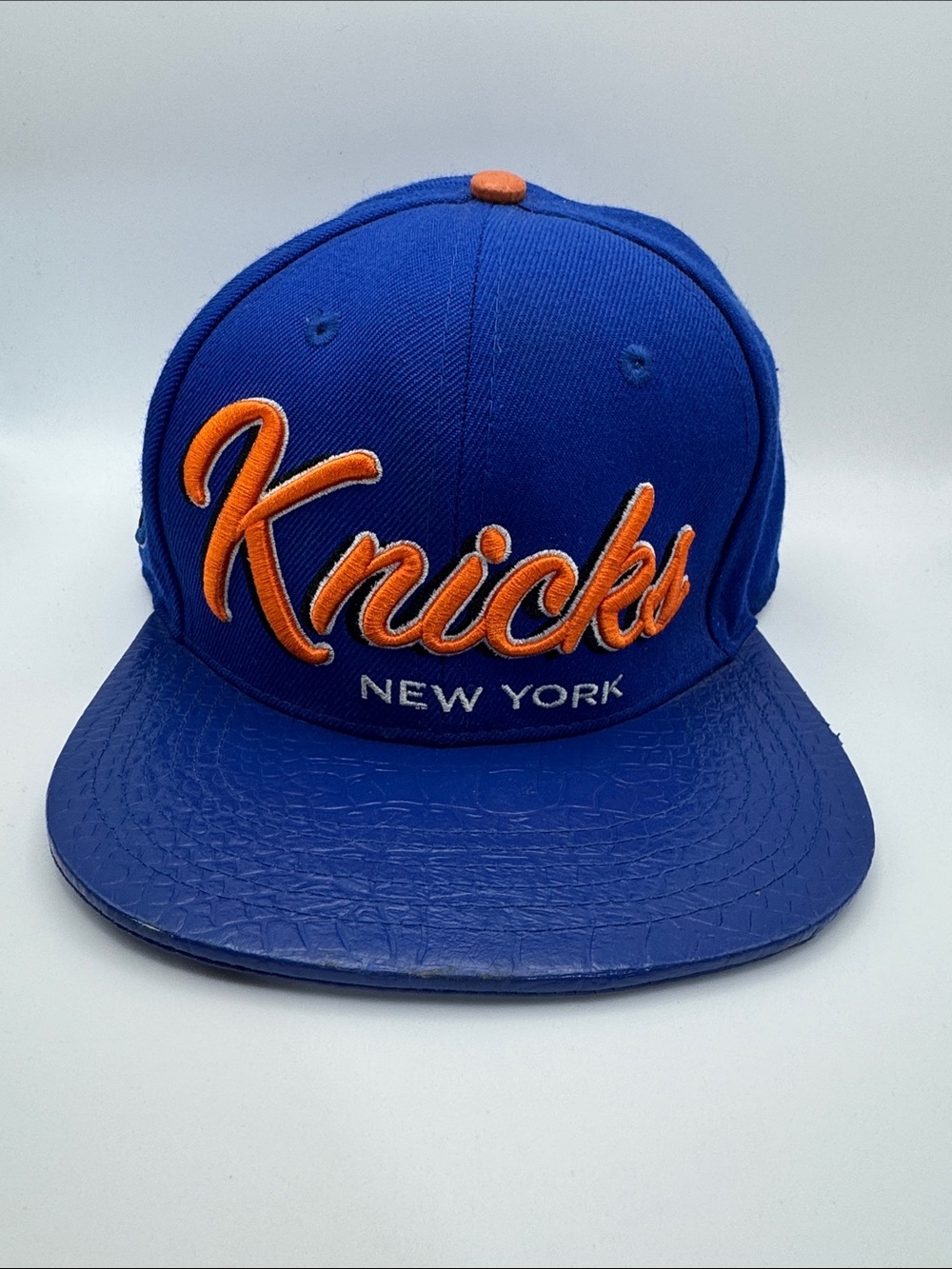 Pro Standard NBA New York Knicks Leather Strap Hat SnapBack Blue Orange